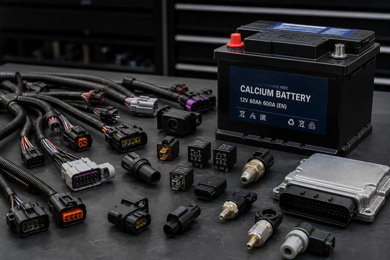 Elektrik parçaları: akü, röle ve sensörler